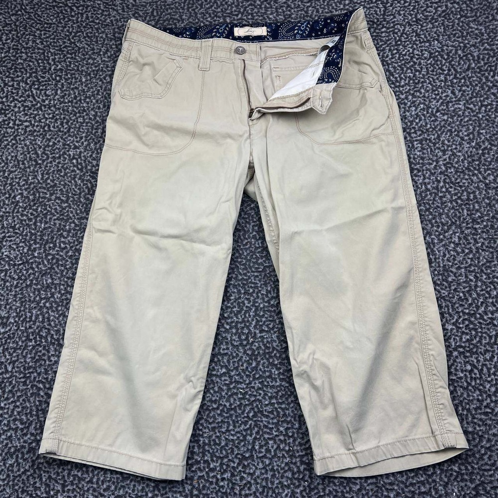 Levis Capri Pants Women 14 Khaki Tan Crop Paisley Waistband Stretch Cotton